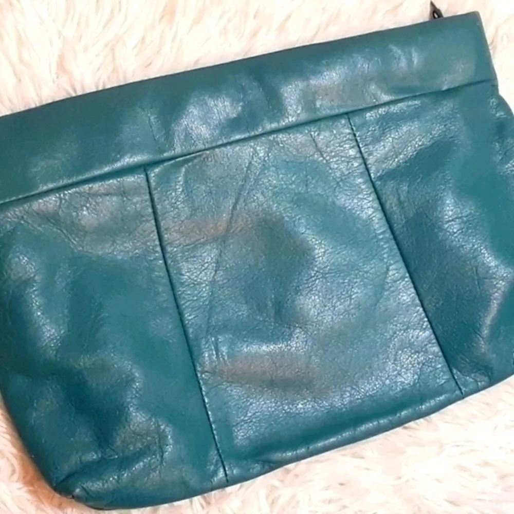 Vintage Leather Clutch & Rainbow Heart Earrings